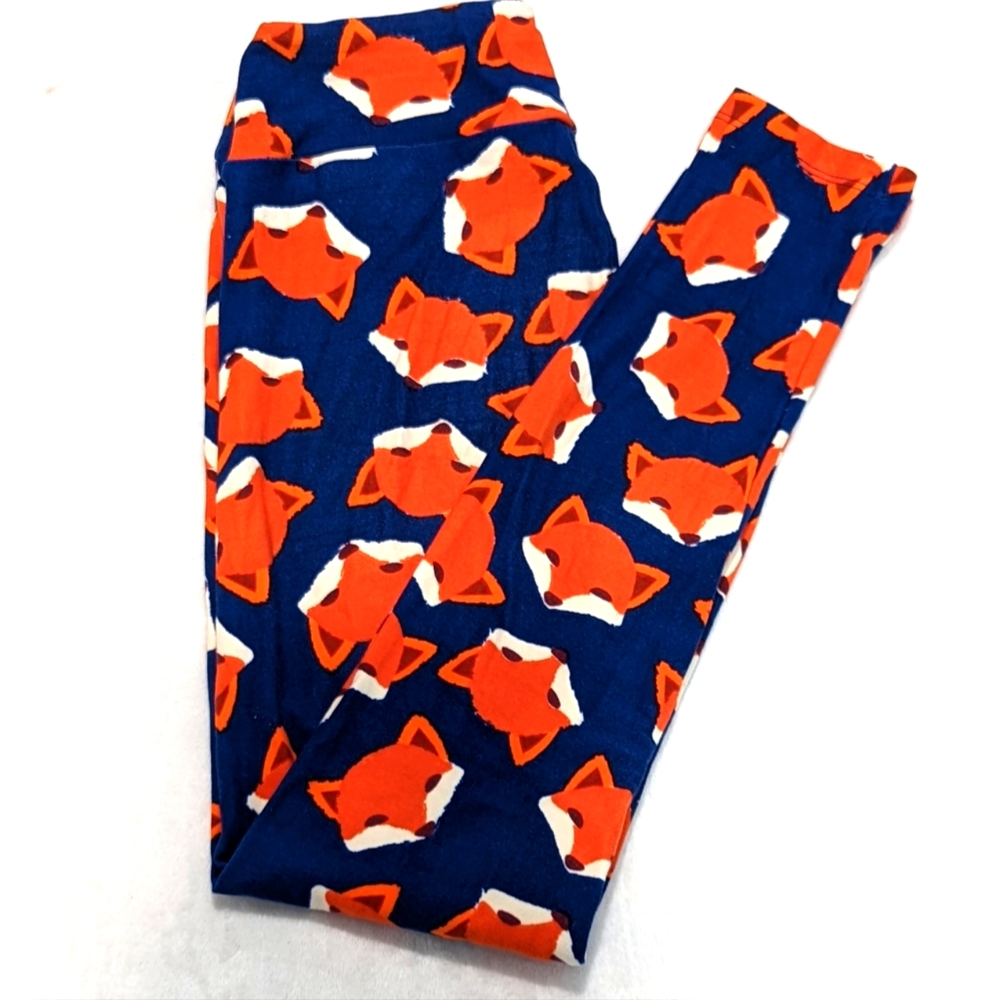 Fox LuLaRoe OS Leggings Blue w animal graphic design OS rare